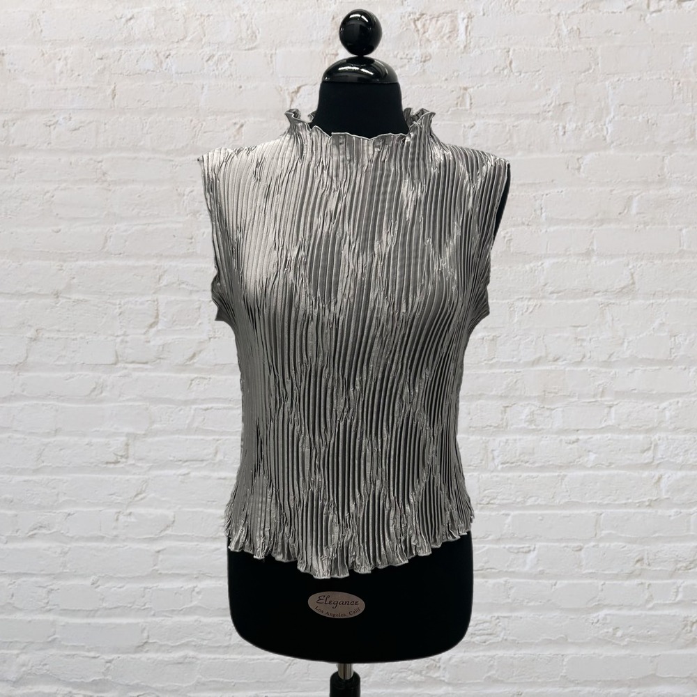 Vinage Pleated High Neck Blouseworks Large Business Chic Going out 90s Office